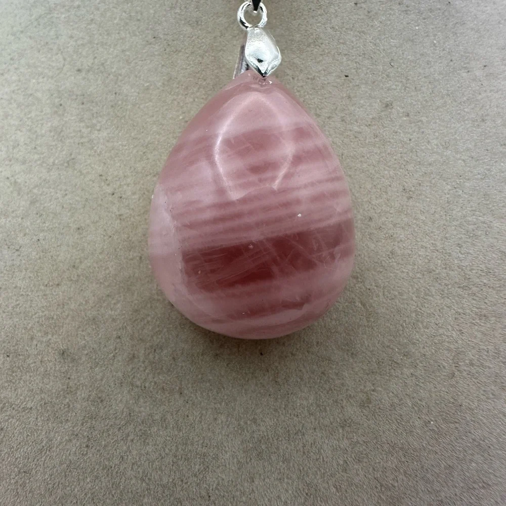 Madagascar Rose Quartz Teardrop Pendant Necklace on Silver Plated Box Chain